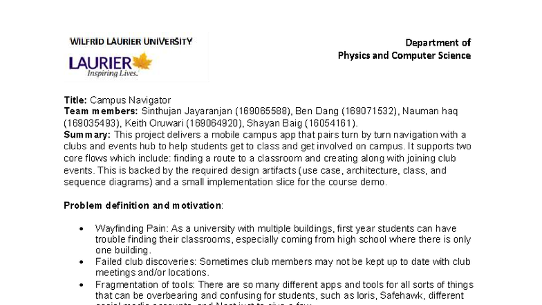 CP317 Software Engineering Project Proposal: Campus Navigator App - Studocu