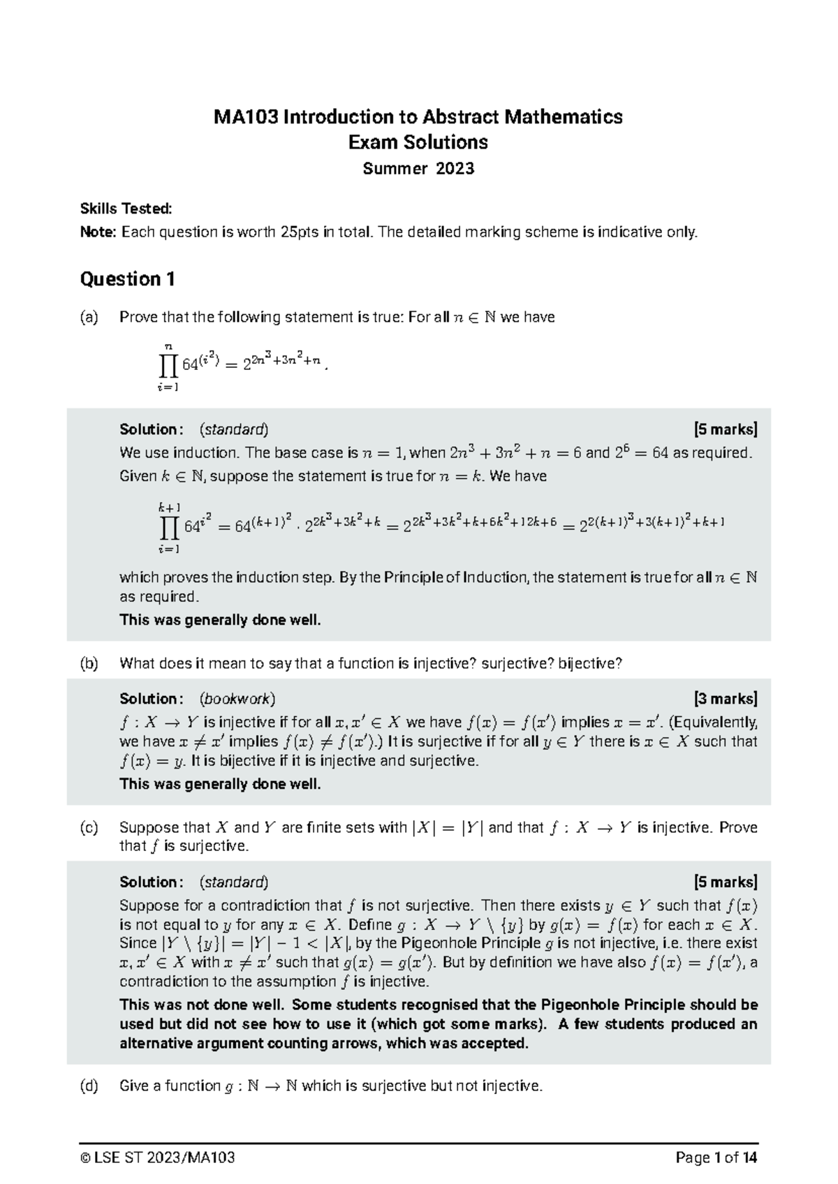 MA103 Introduction to Abstract Mathematics Exam Solutions Summer 2023 ...