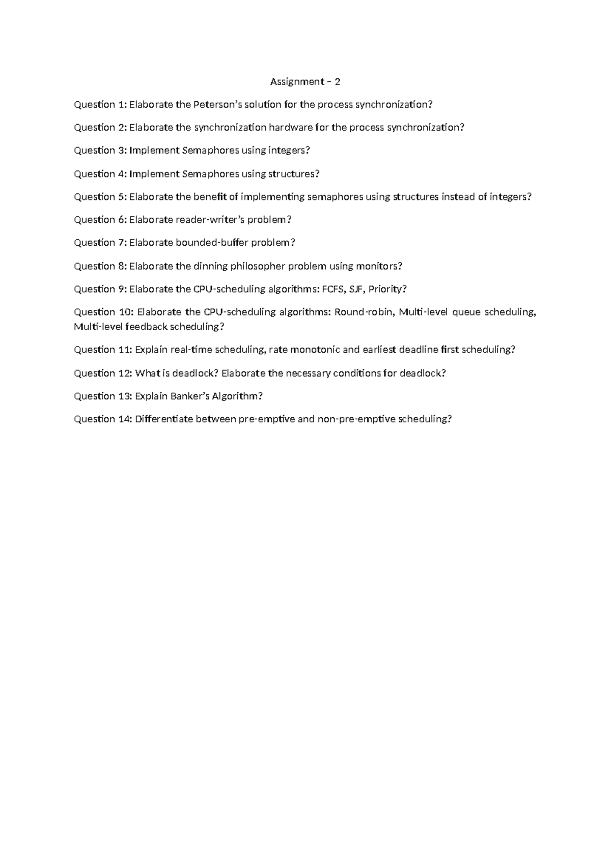 A2 - Unit 2 Assignment: Process Synchronization & Scheduling Concepts ...