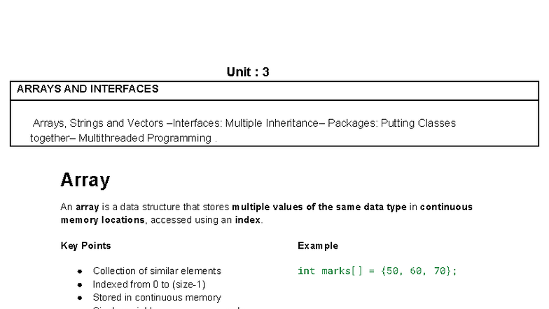 Java Unit 3 Notes: Arrays, Strings, Vectors, Interfaces ...