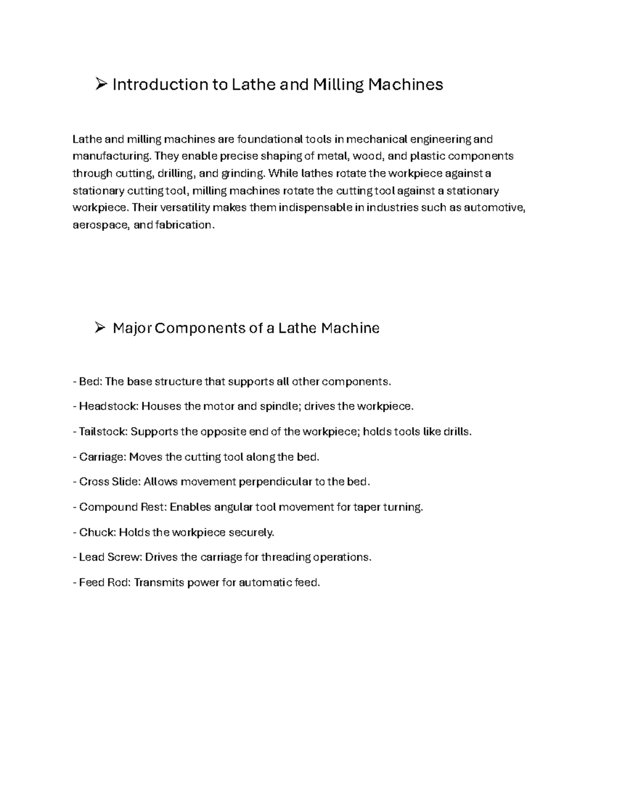 Introduction to Lathe and Milling Machines - ME 101 Lecture Notes - Studocu
