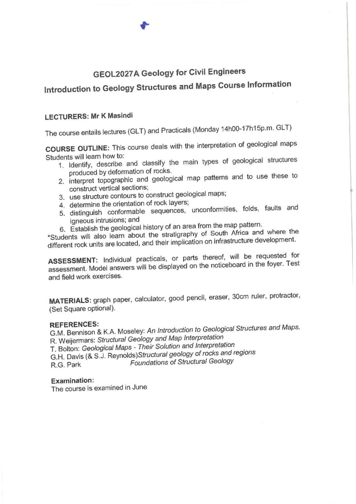 GEOL2027A Geology for Civil Engineers: Maps and Structures Overview ...