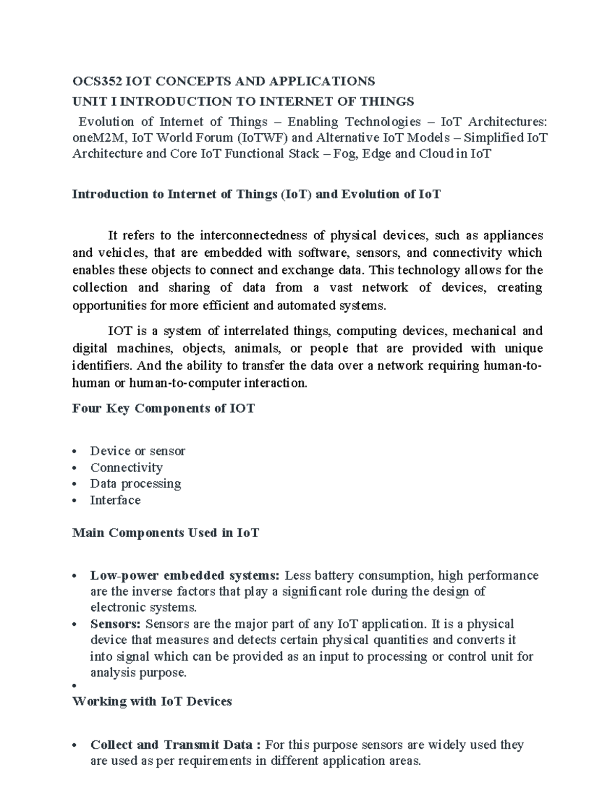 Unit 1 iot - ERTRETR - OCS352 IOT CONCEPTS AND APPLICATIONS UNIT I ...