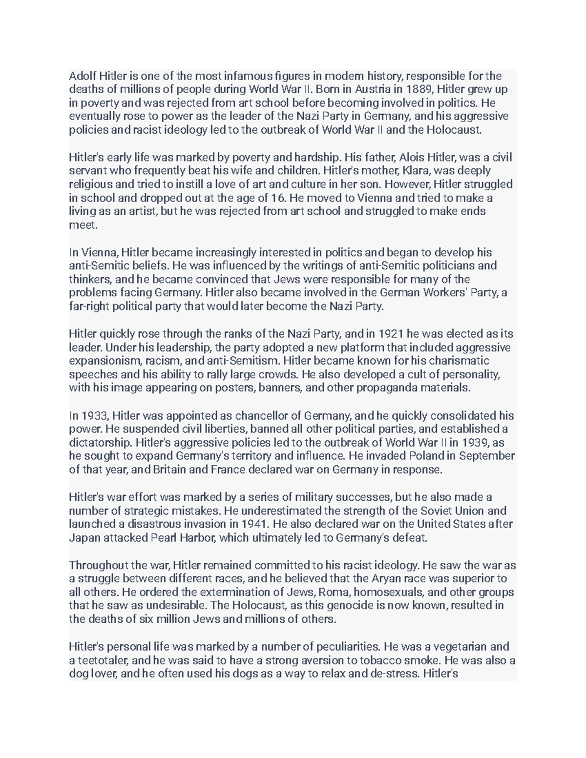 Adolf Hitler Essay - Adolf Hitler is one of the most infamous figures ...