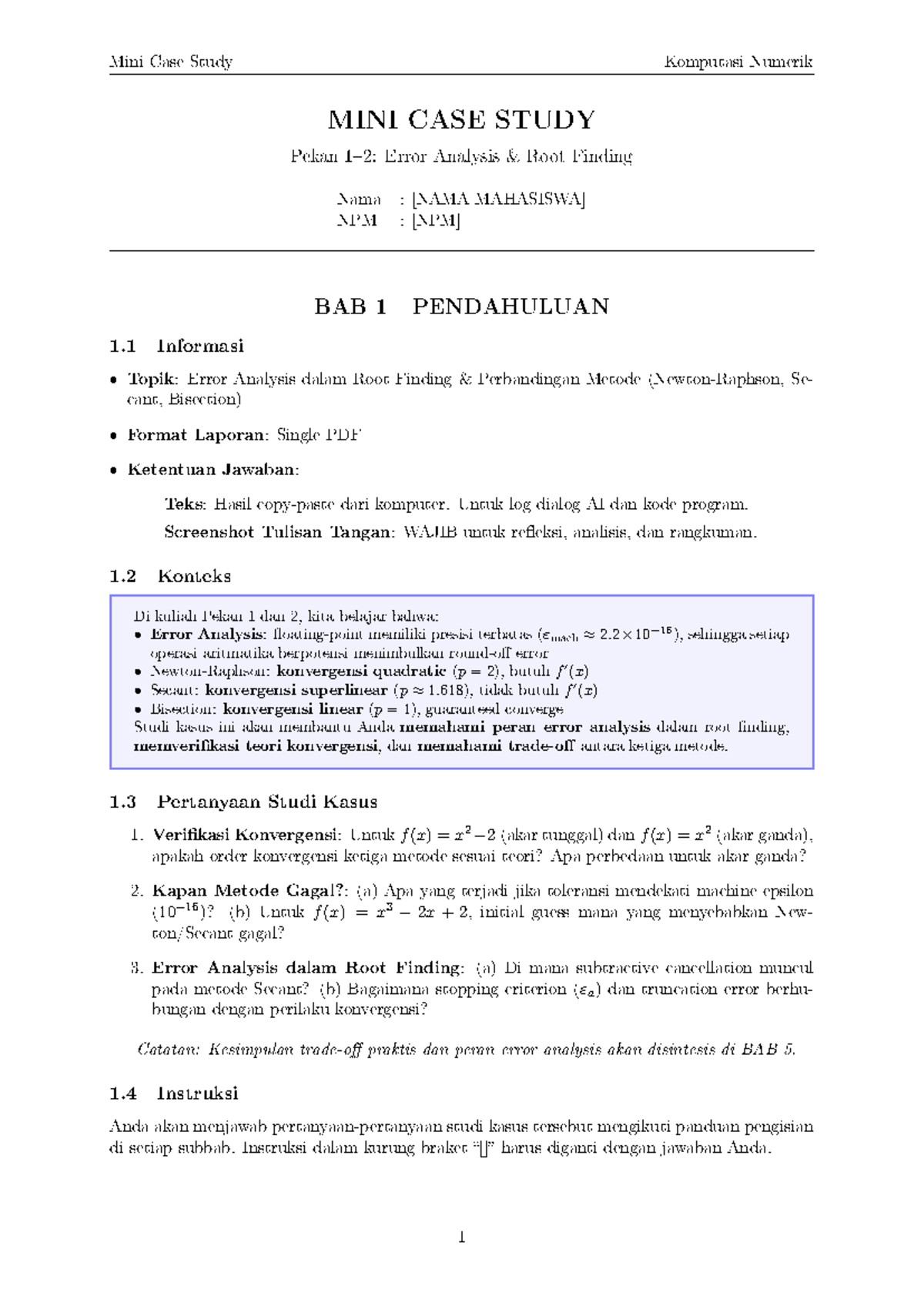 Mini Case Study Komputasi Numerik: Error Analysis & Root Finding - Studocu