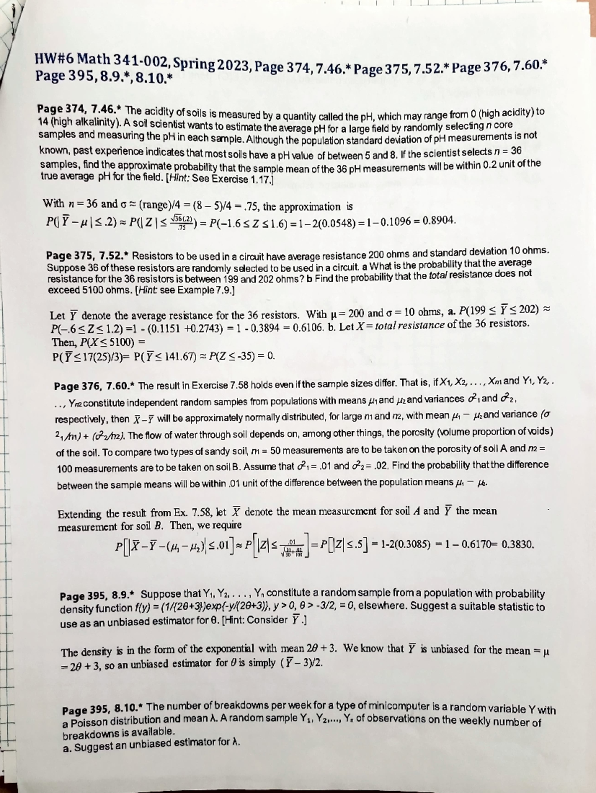 06 - homework solution #06 - HW#6 Math 341-002, Spring 2023, Page 374.7 ...