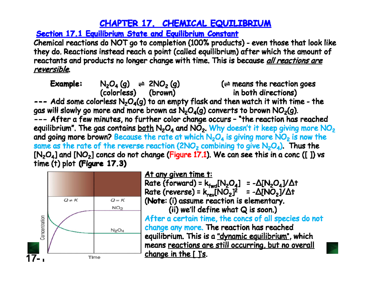 CHAPTER 17: CHEMICAL EQUILIBRIUM - Key Concepts and Examples - Studocu
