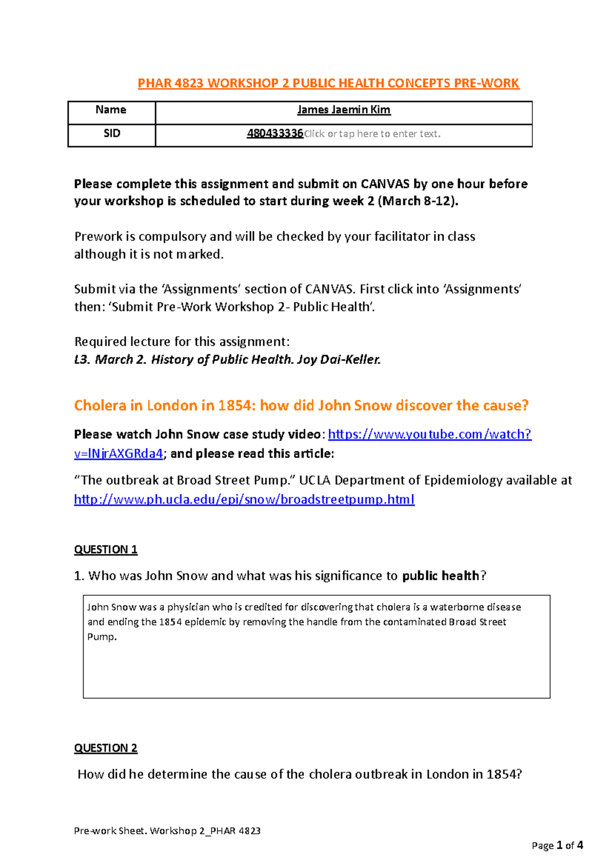 Pre-work Assignment: Public Health Concepts - PHAR4823 Workshop 2 - Studocu