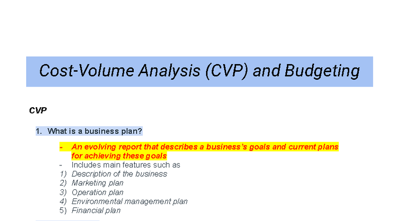 Semester 2 (ALL Notes) - CVP Analysis and Budgeting Overview - Studocu