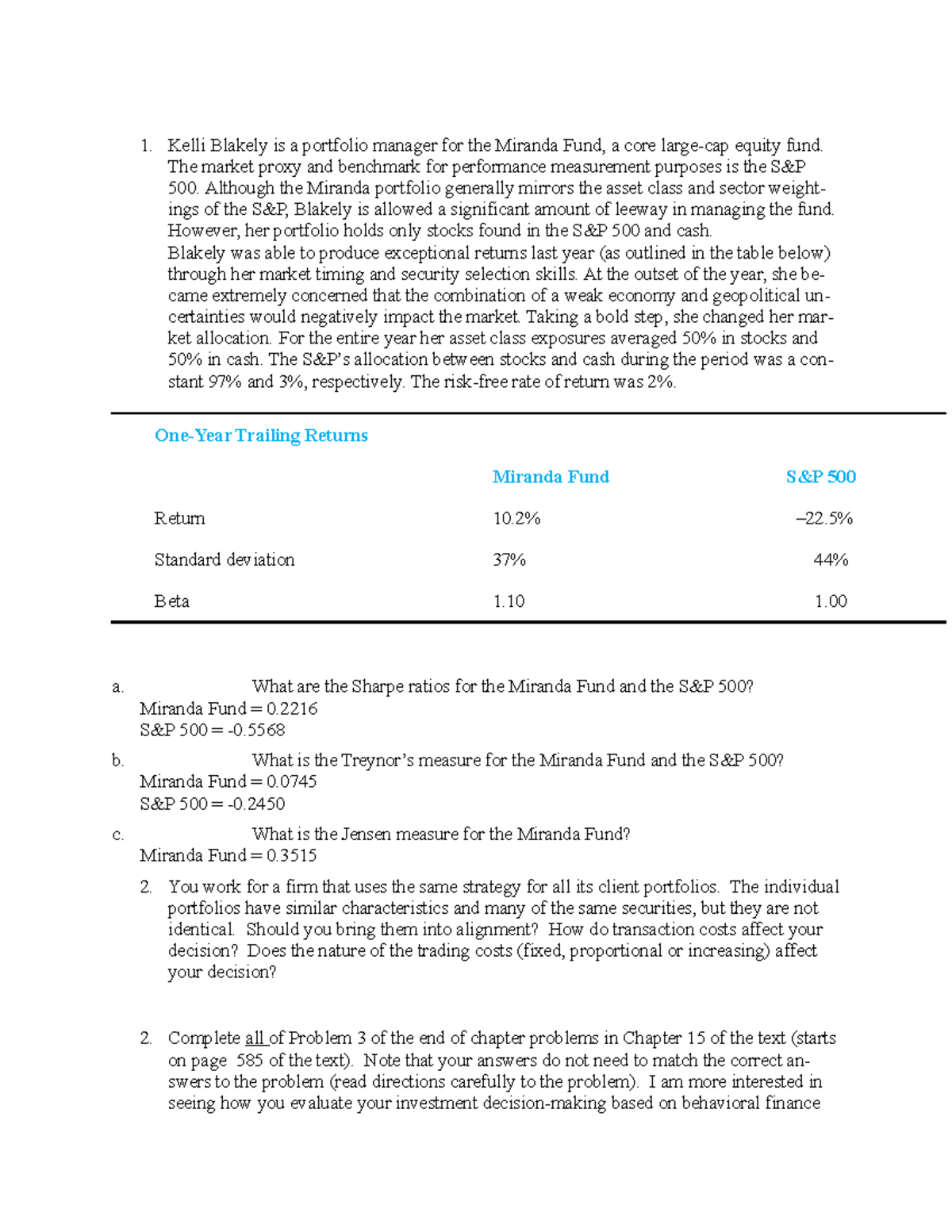 Study Guide for FIN 301 Final Exam: Portfolio Management Insights - Studocu