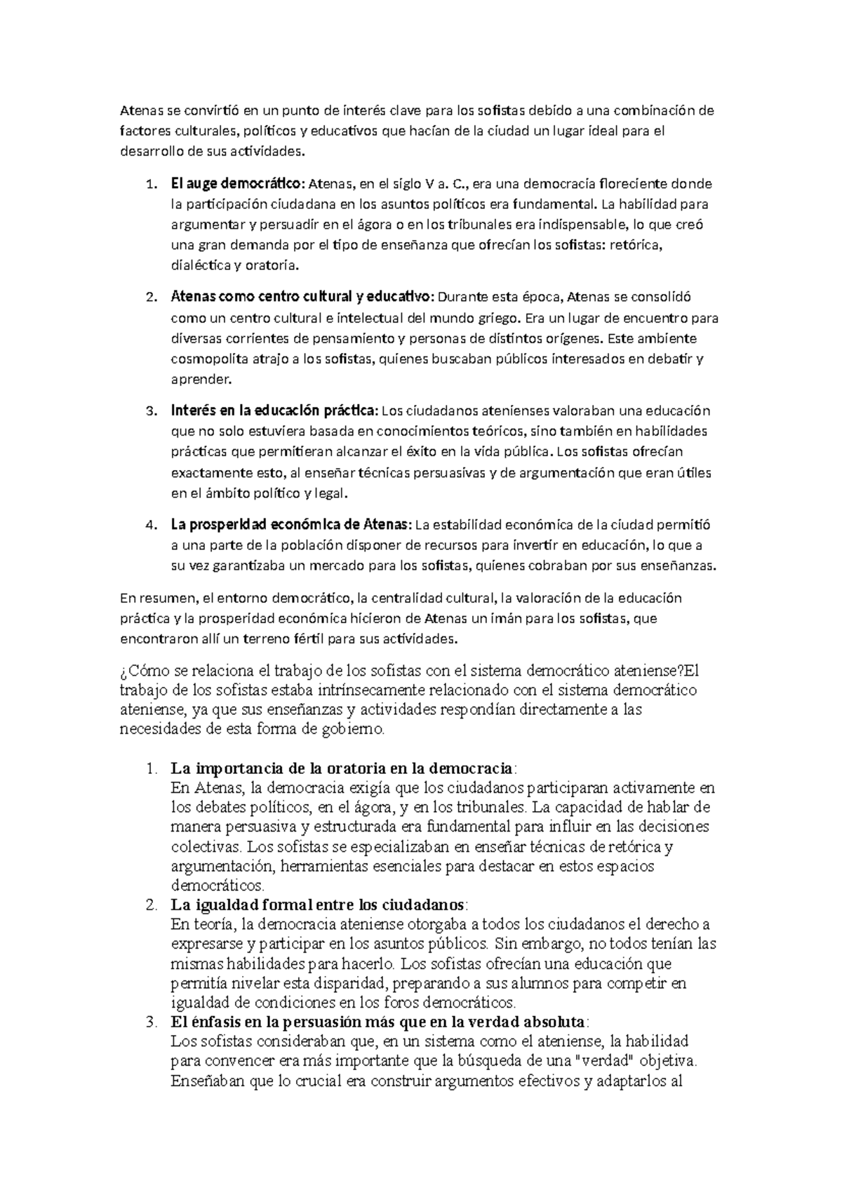 Cuestionario 1 sobre los Sofistas y la Democracia Ateniense - Studocu