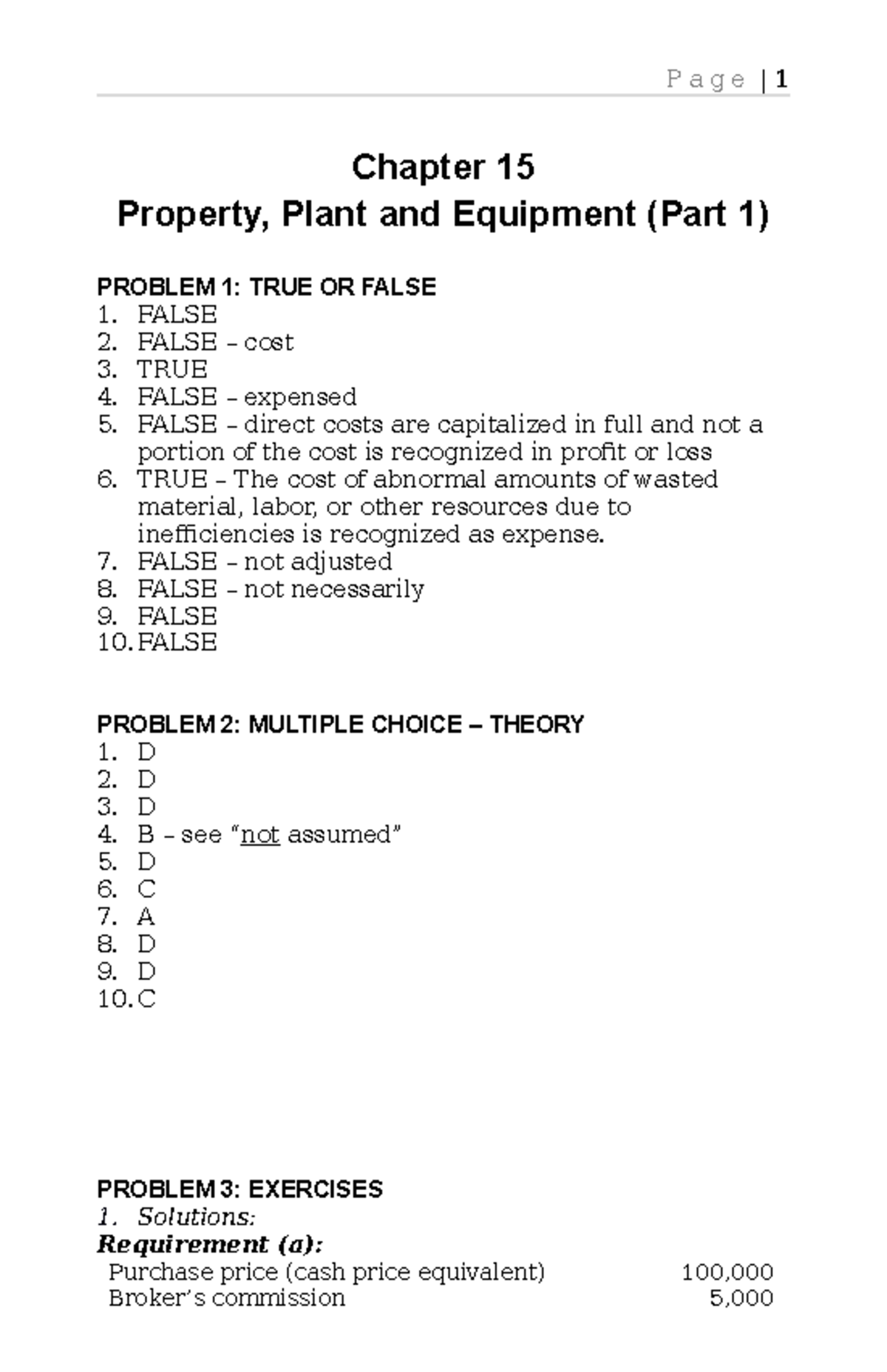 Copy of SOL. MAN. Chapter 15 PPE (Part 1) Exercises & Problems - Studocu