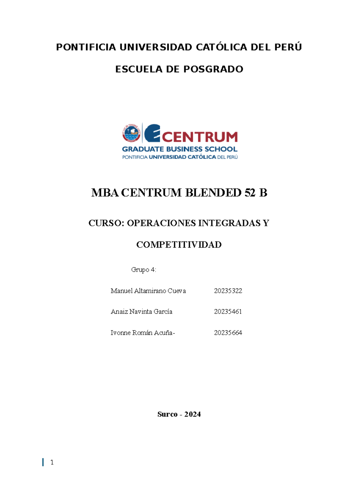 Operaciones Integradas y Competitividad - Grupo 4 - DOE 2 - Document Preview