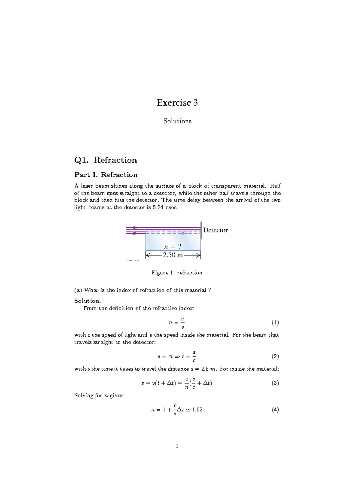 Exercise 3 Solutions: Refraction, Interference & Diffraction (Q1-Q4 ...