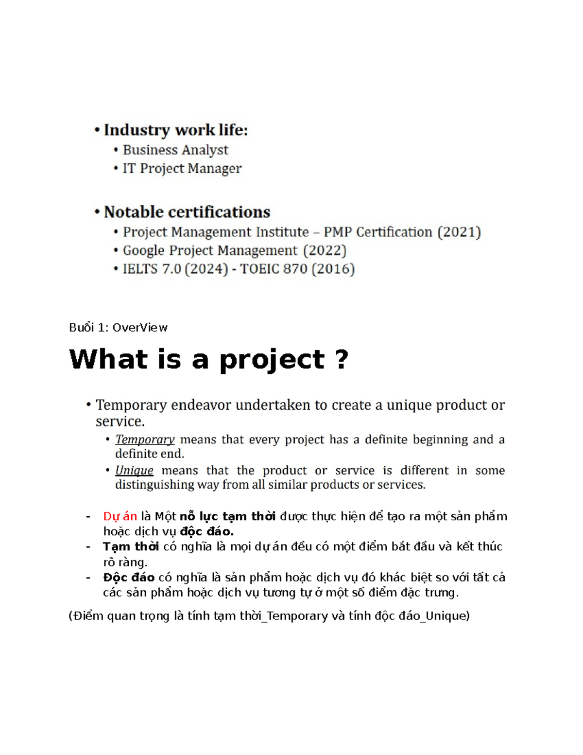 Buổi 1 Giới thiệu khóa học - Quản lý dự án CNTT - Buổi 1: OverView What ...