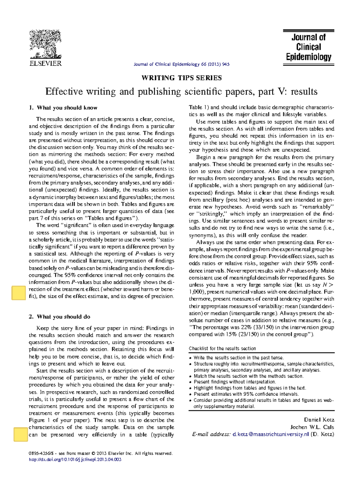 Effective Writing Tips for Scientific Papers: Results Section (5) - Studocu