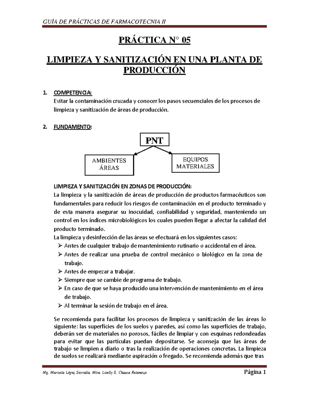 GUÍA DE PRÁCTICAS DE FARMACOTECNIA II - LIMPIEZA Y SANITIZACIÓN EN PRODUCCIÓN - Document Preview
