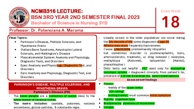 NCMB316 LECTURE: BSN 3RD YEAR 2ND SEMESTER FINAL 2023 - Key Topics on ...