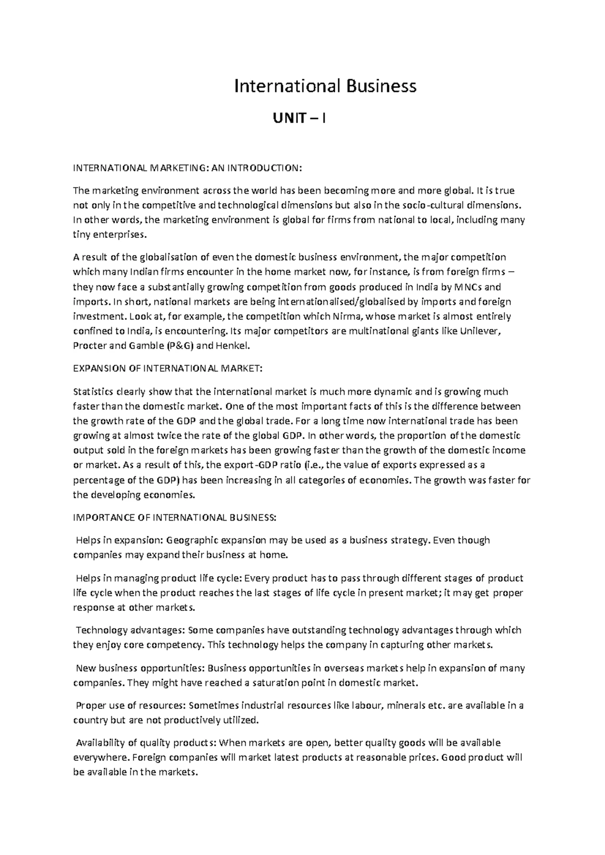 GATT - lecture notes for unit 1 of international business - GENERAL ...