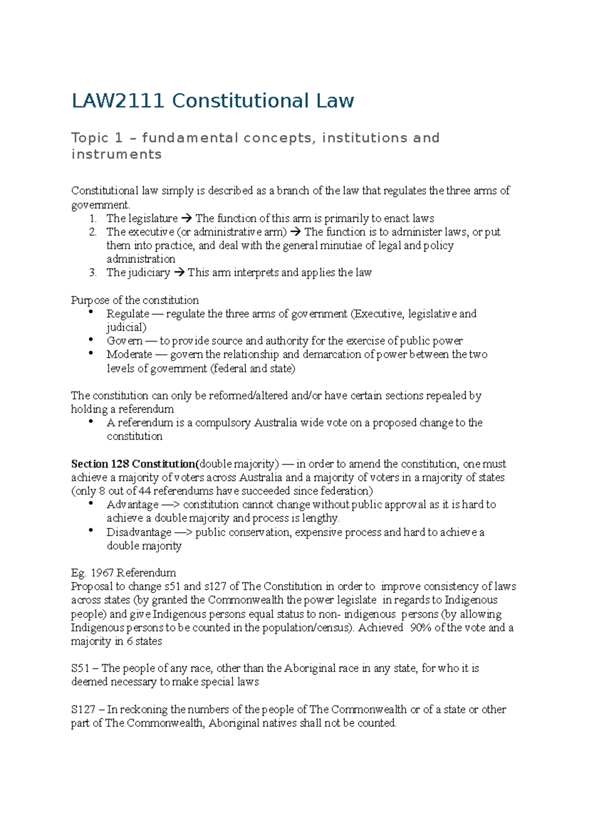 LAW2111 Constitutional Law: Fundamental Concepts and Institutions - Studocu
