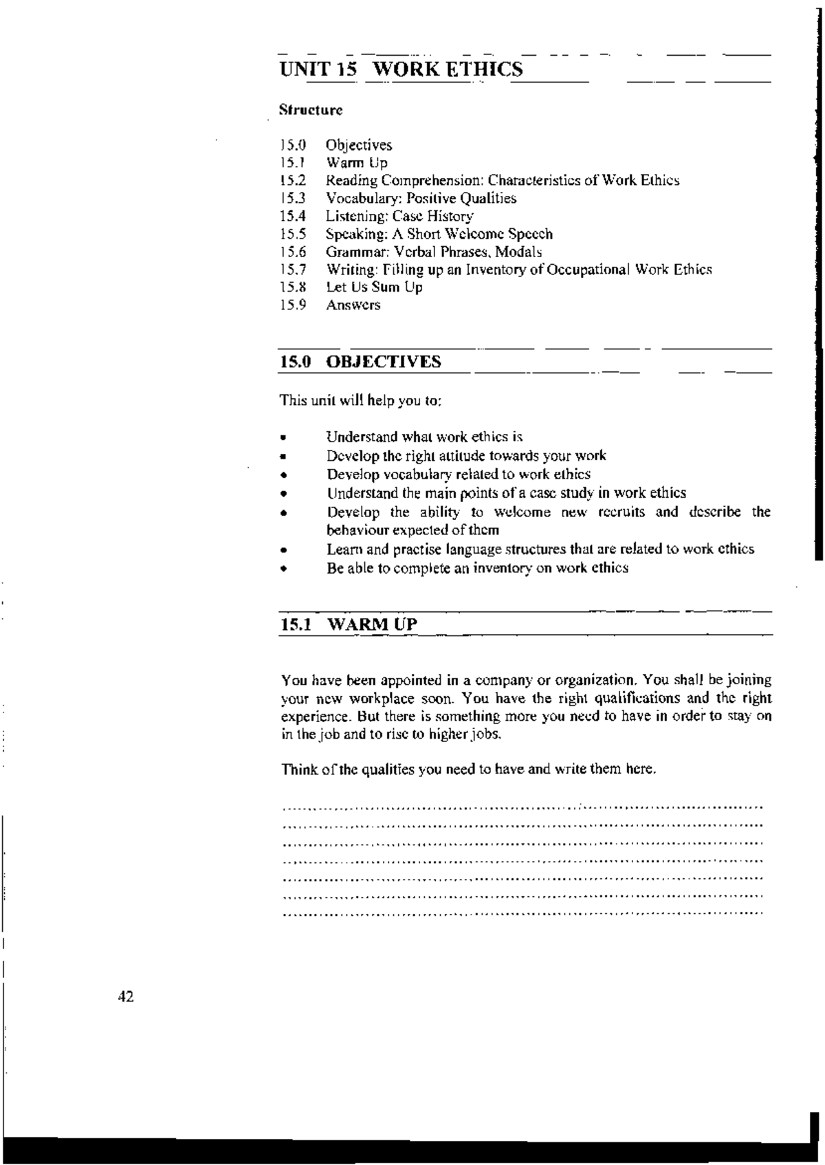 WORK ETHICS UNIT 15: Characteristics, Skills, and Practices - Studocu