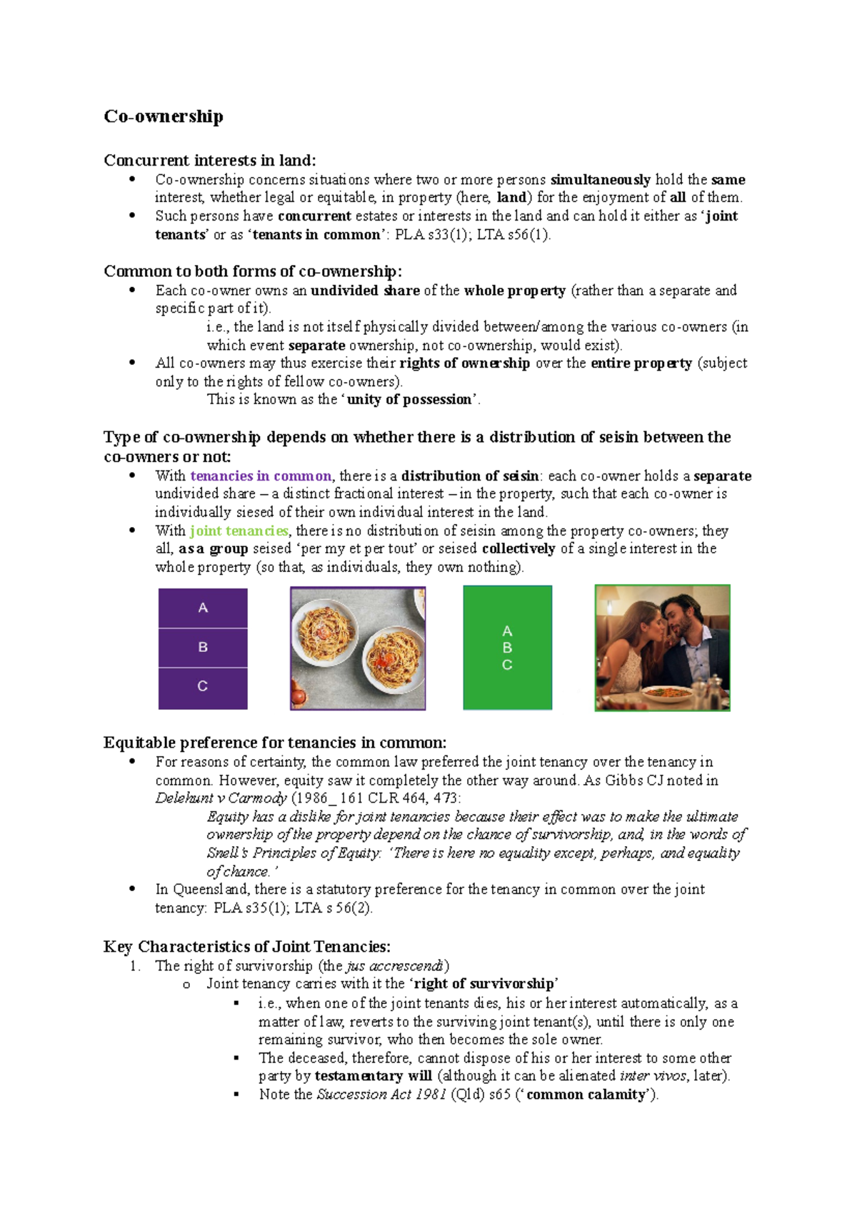 Co-ownership Notes: Understanding Joint Tenancy vs Tenancy in Common ...