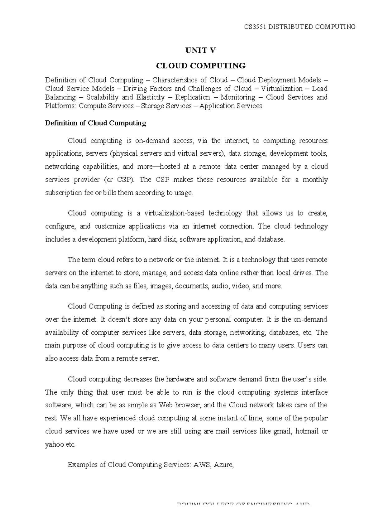 CS3551 Unit 5 Notes: Exploring Cloud Computing Models and ...