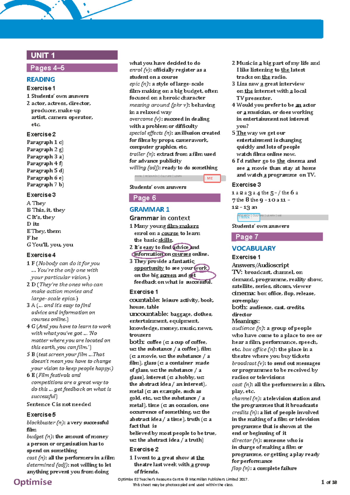 B2 OPT Unit 1 Answers: Reading, Vocabulary, Grammar & Listening ...
