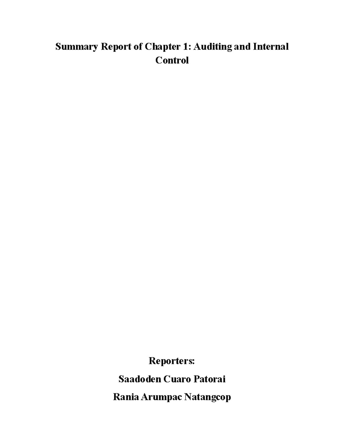 CIS 101: Summary Report of Chapter 1 - Auditing & Internal Control ...