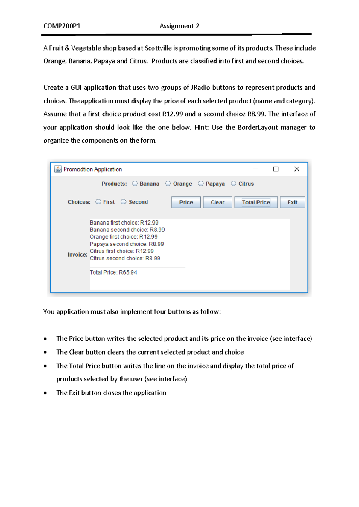 COMP200P1 Assignment 2: GUI App for Fruit & Veg Shop Pricing - Studocu