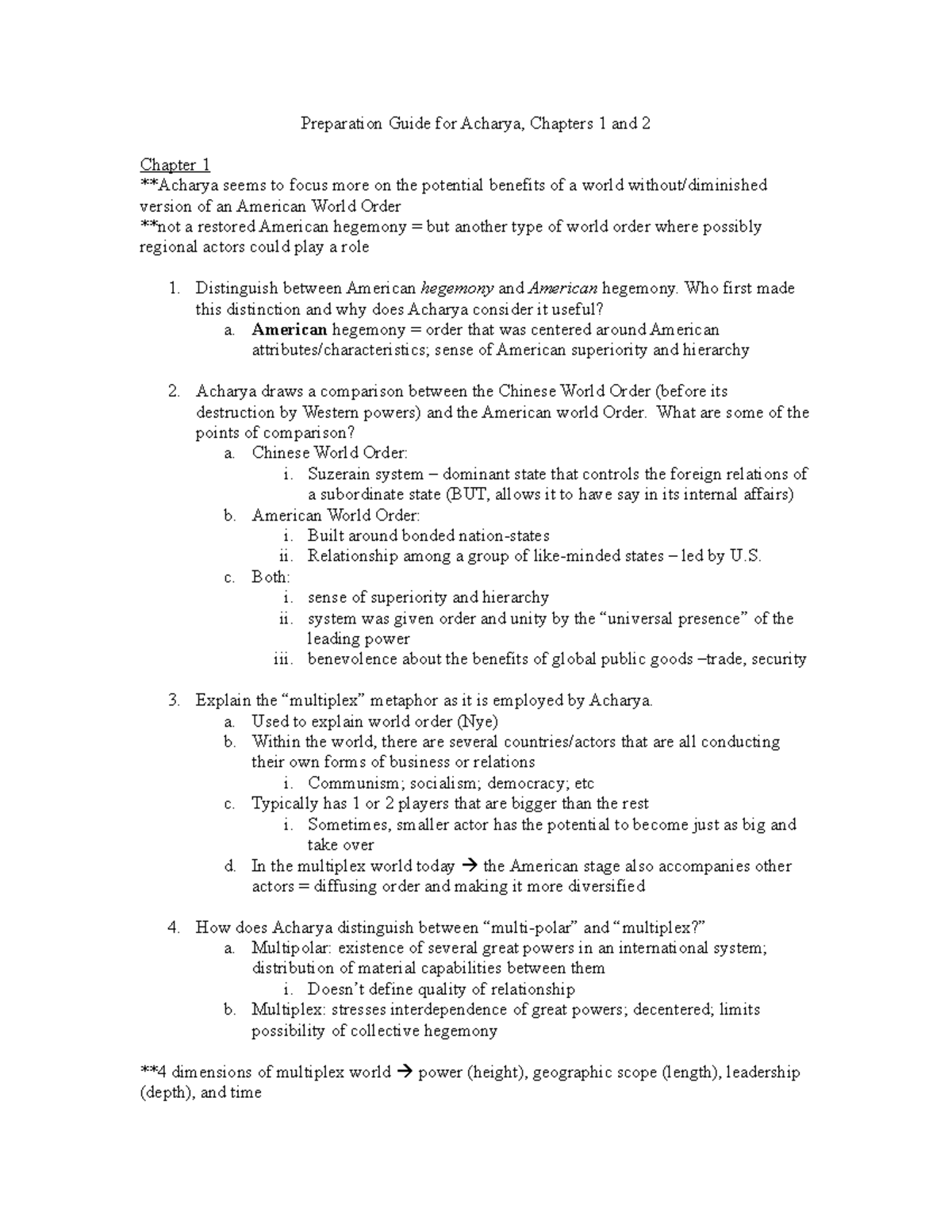 Acharya - Study Notes on Chapters 1 & 2 Analysis - Studocu