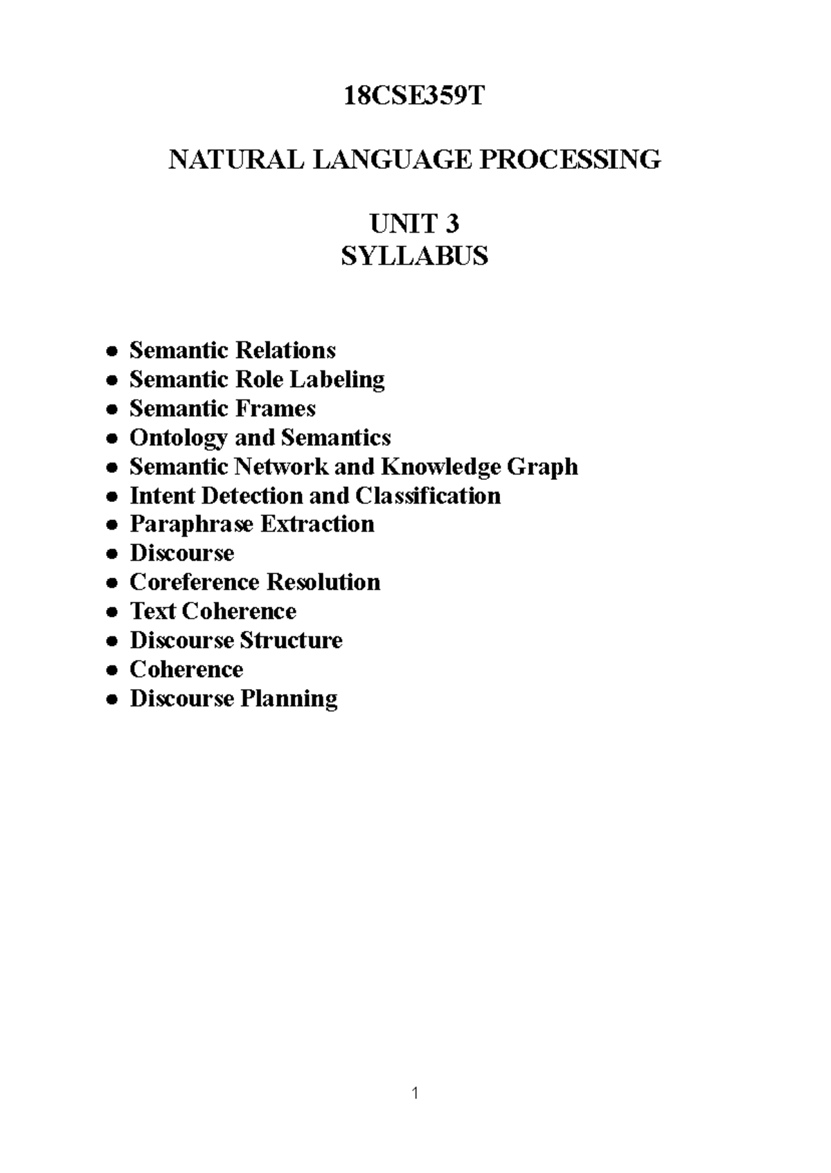 1 18CSE359T NLP Notes Unit 3 - 18CSE359T NATURAL LANGUAGE PROCESSING ...