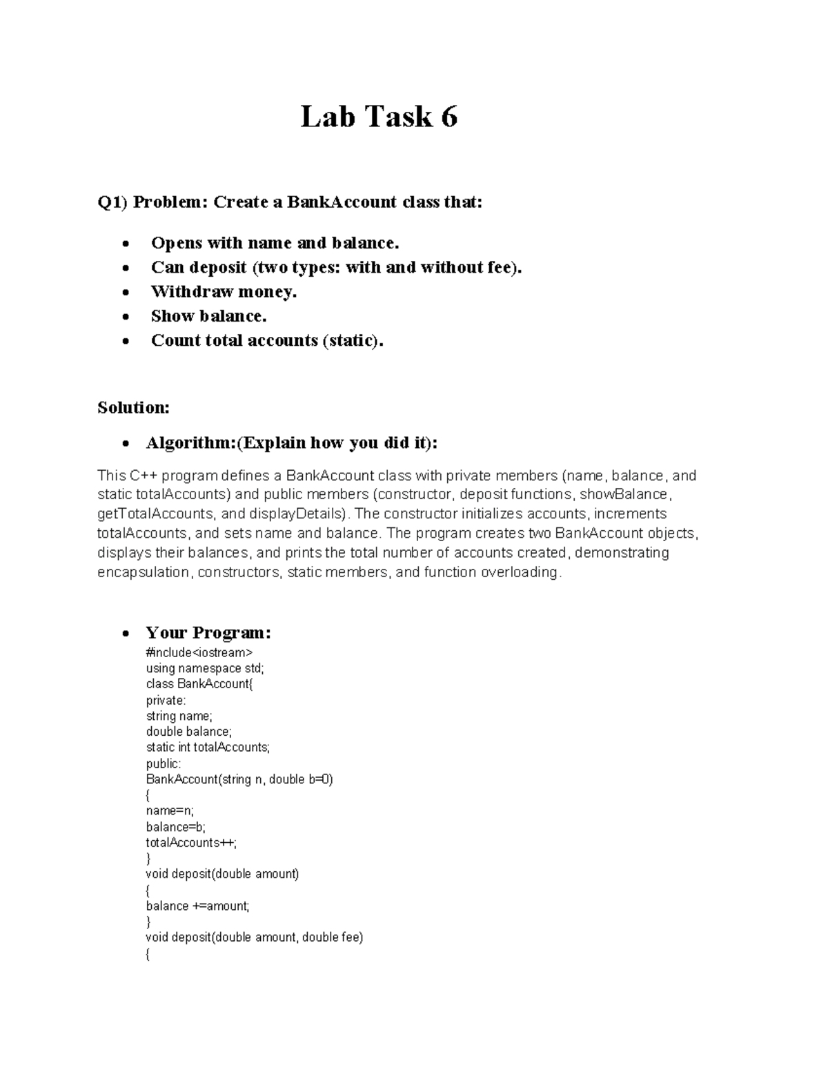 OOP Lab Task 6 - BankAccount, Student, Book, and Employee Classes - Studocu