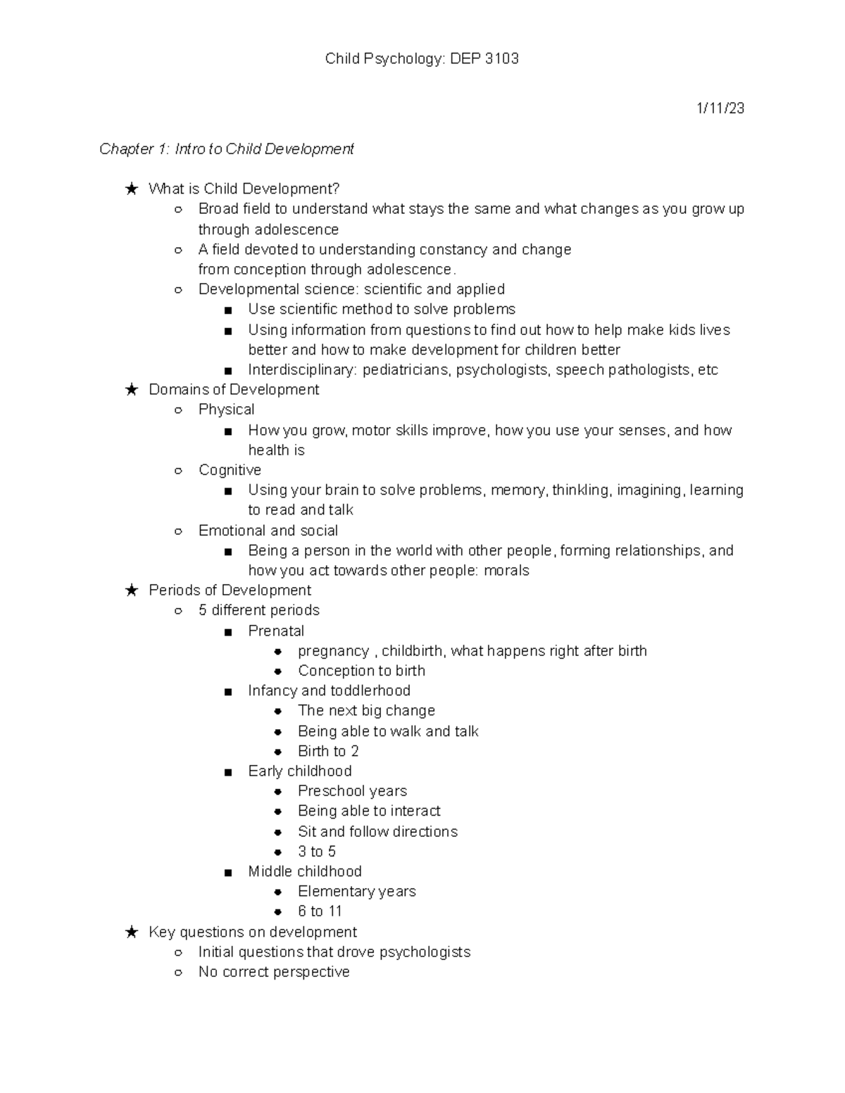 Child Psychology Ch 1 Lecture Notes On Developmental Concepts Studocu