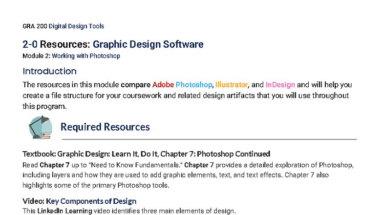GRA 200 Module 2: Photoshop Resources & Design Software Overview - Studocu