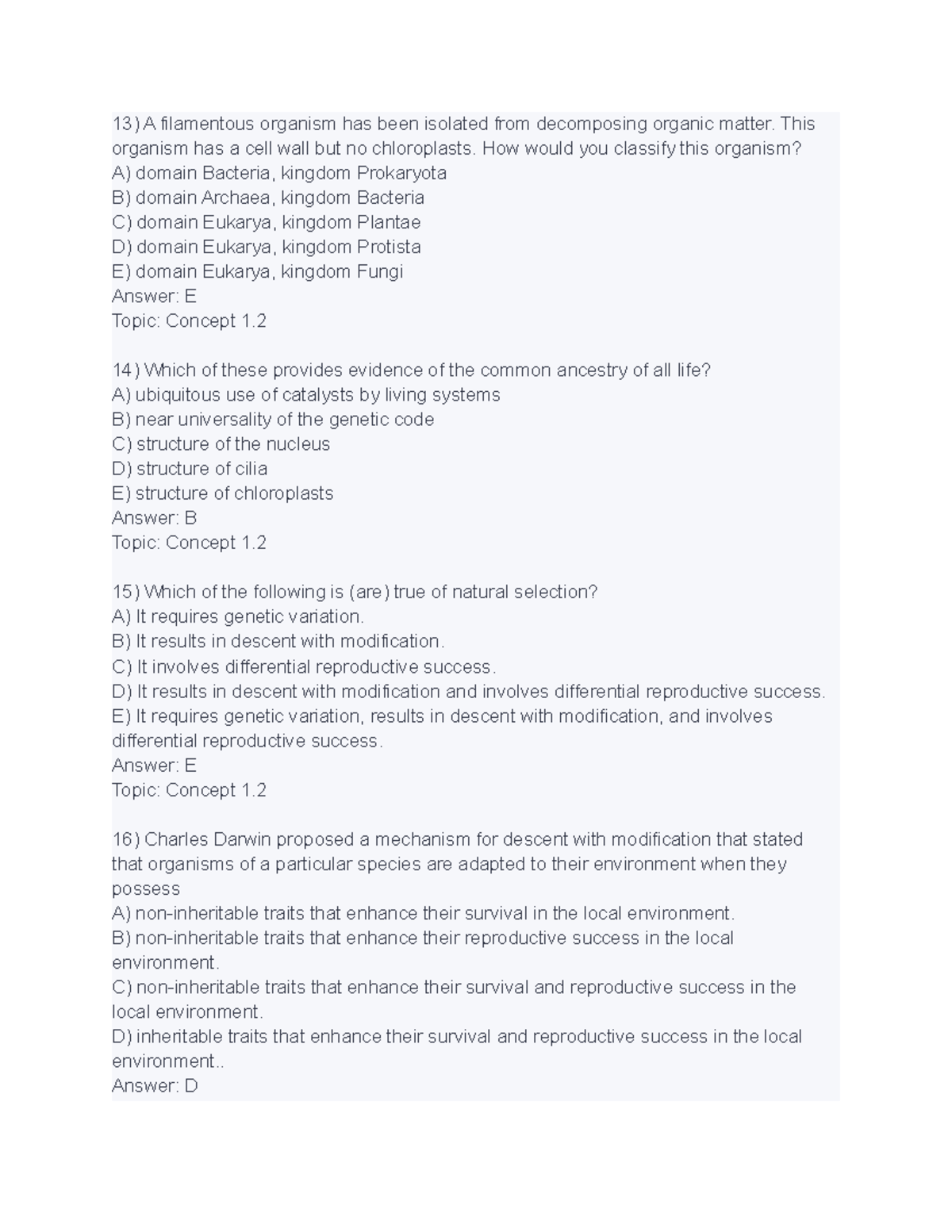 Bio 101 Test 1 Practice - Chapter 1-5 Questions and Answers - Studocu