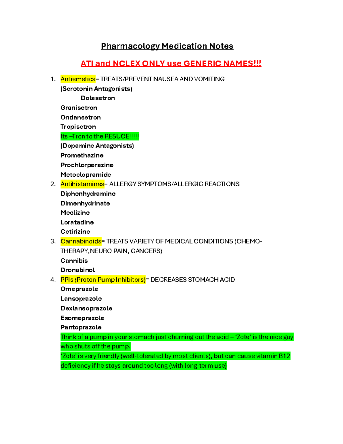 Pharmacology medication notes for ATI and NCLEX exam preparation - Studocu