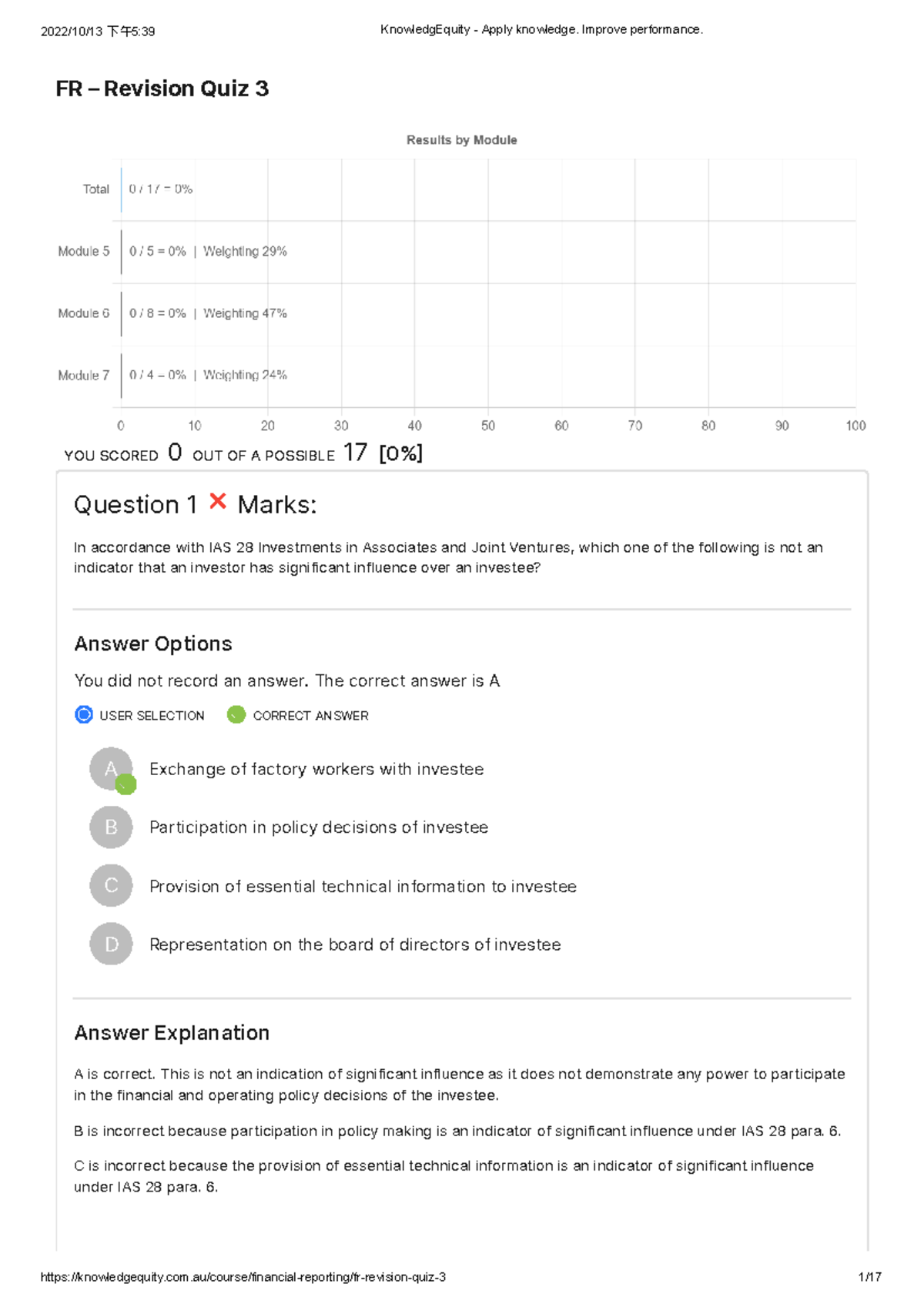 CPAA - Revision Quiz 3 Results: Score 0/17 (0%) - Studocu