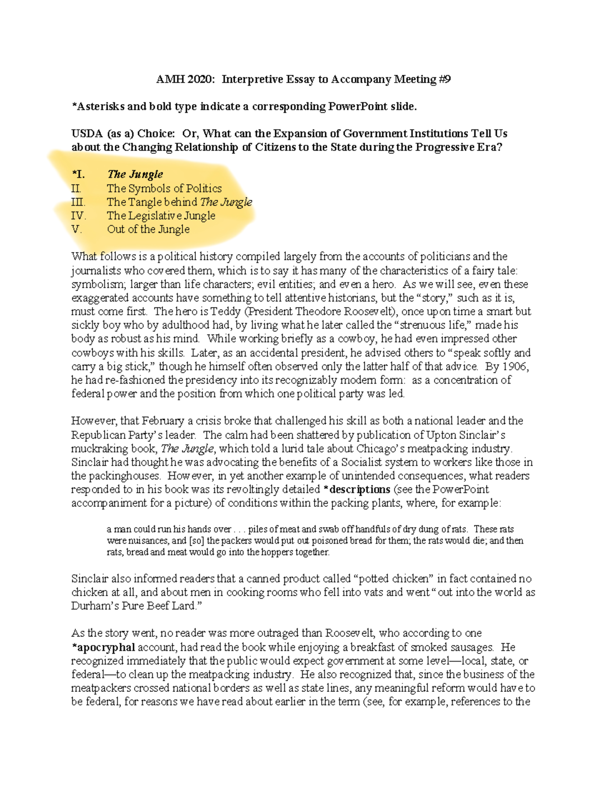 AMH 2020: Interpretive Essay on the Meat Inspection Act of 1906 - Studocu