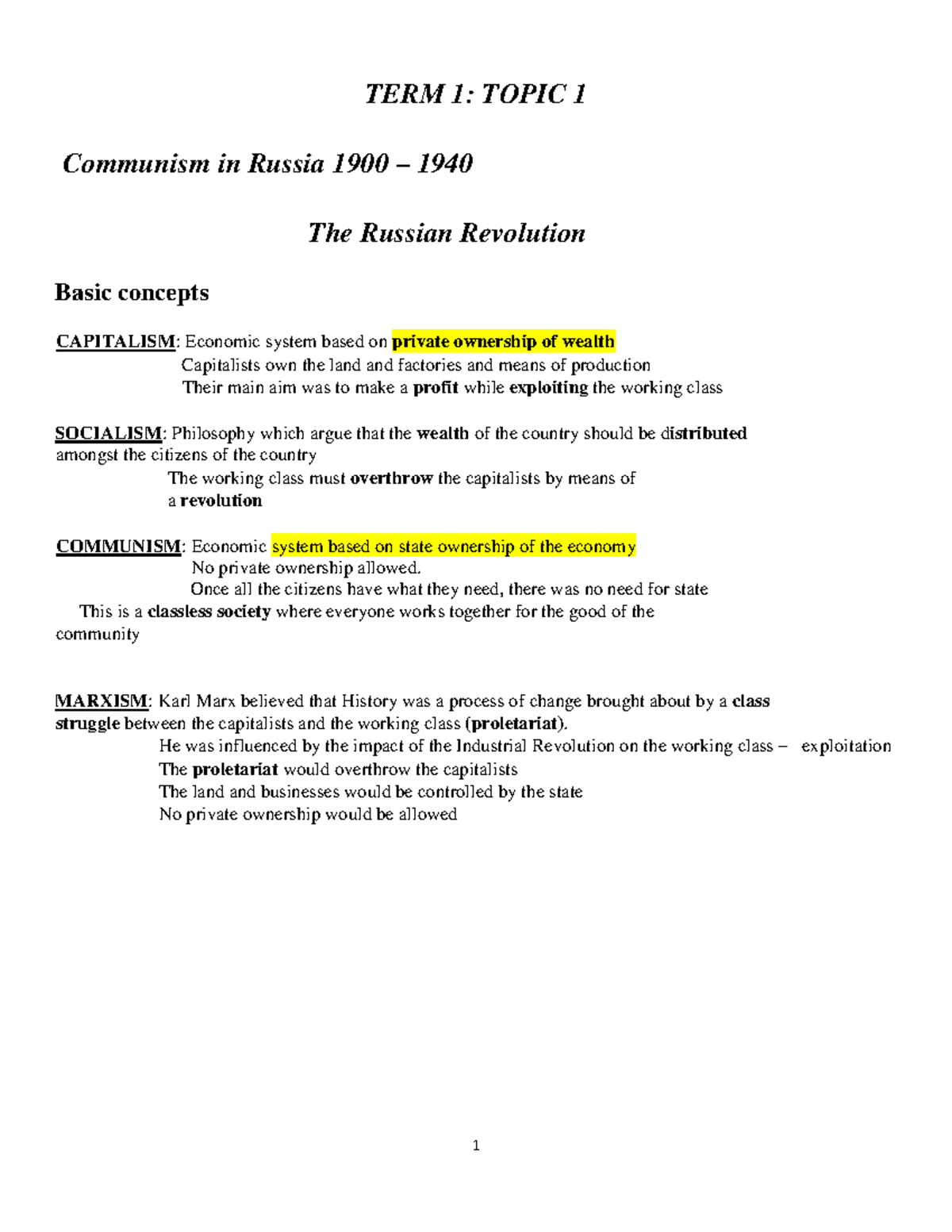 TERM 1 & 2: Grade 11 History Notes on Communism, Nationalism & Race ...