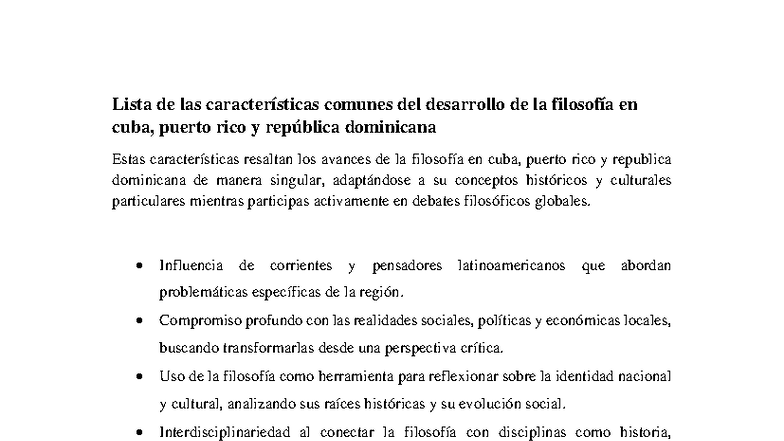 Características del Desarrollo de la Filosofía en Cuba, PR y RD - Studocu