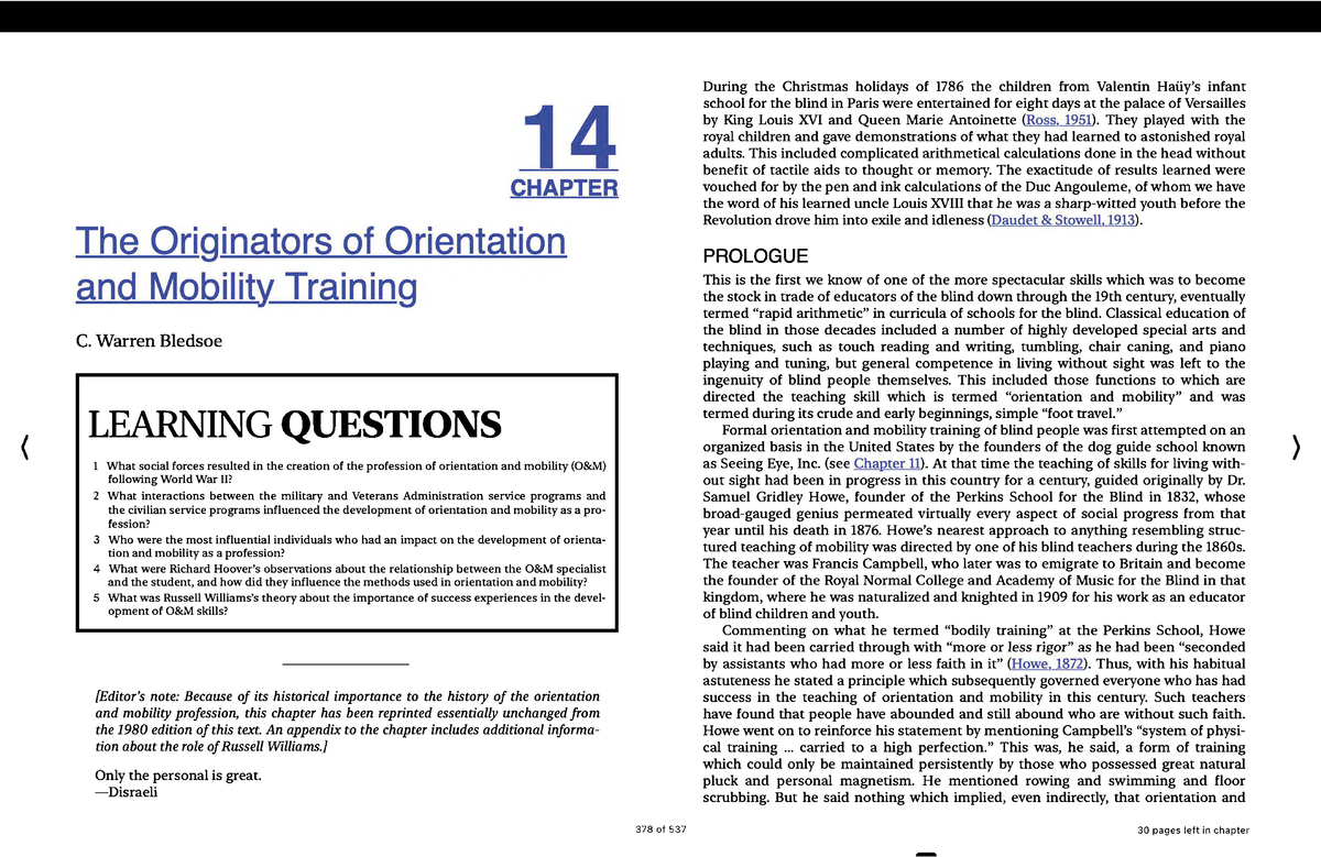 Development and Principles of Orientation and Mobility Programs for the ...