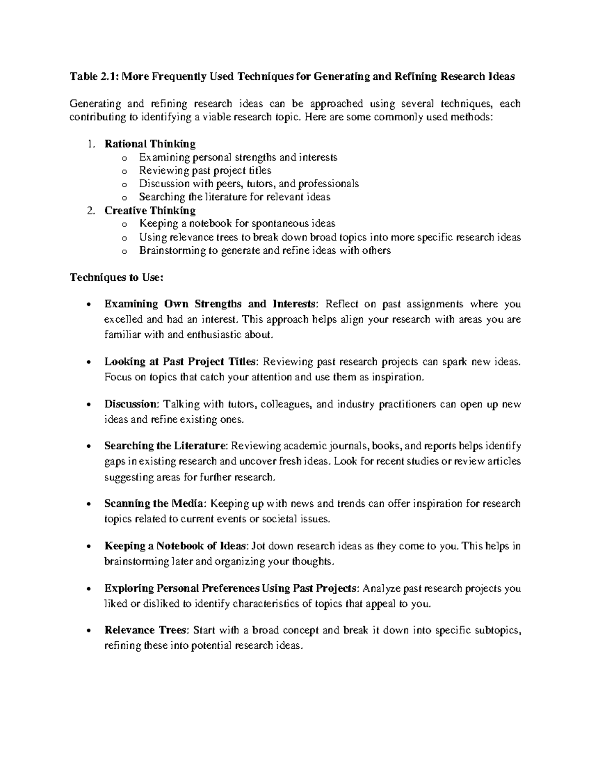Chapter 2: Techniques for Generating and Refining Research Ideas in ...