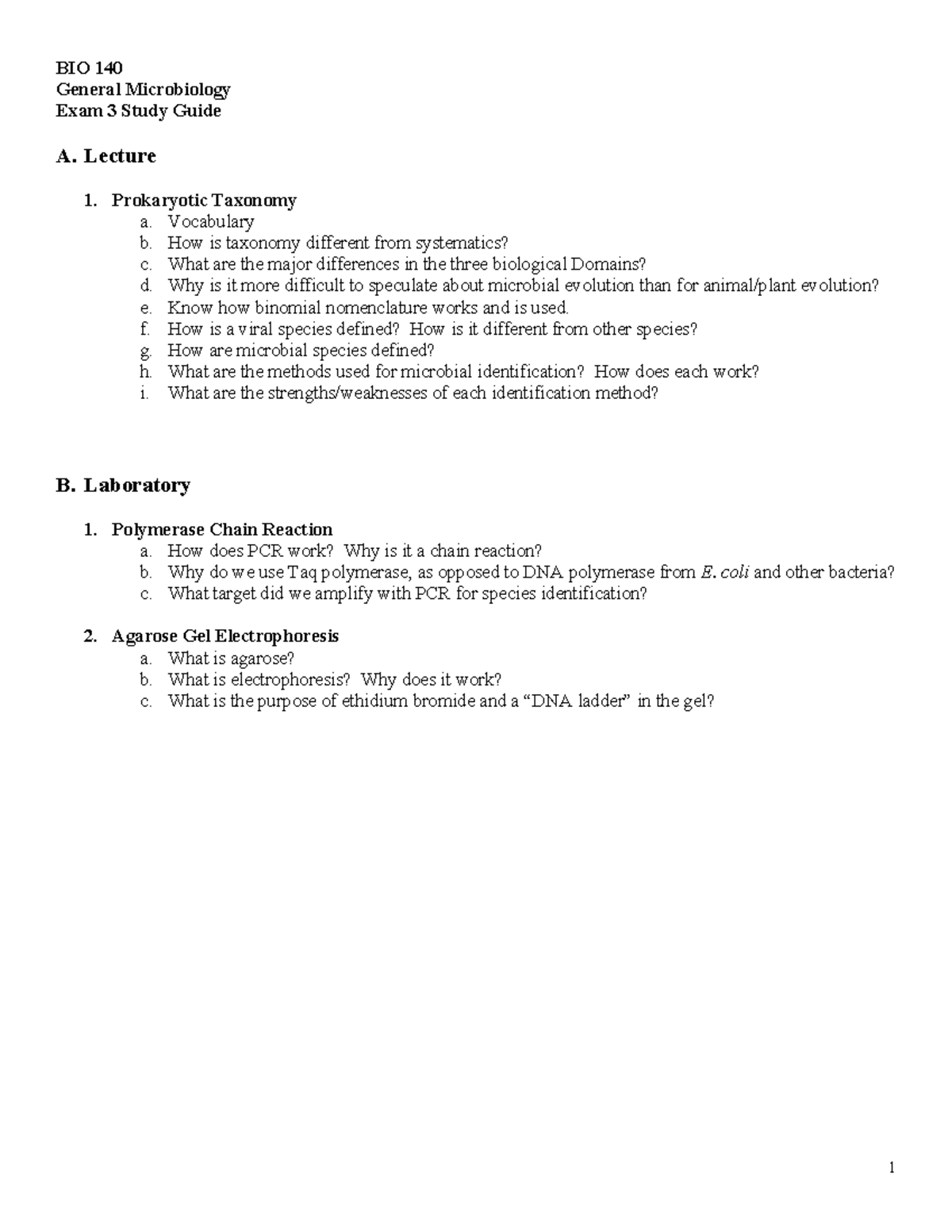 BIO 140 General Microbiology Exam 3 Study Guide - Lecture & Lab Topics ...