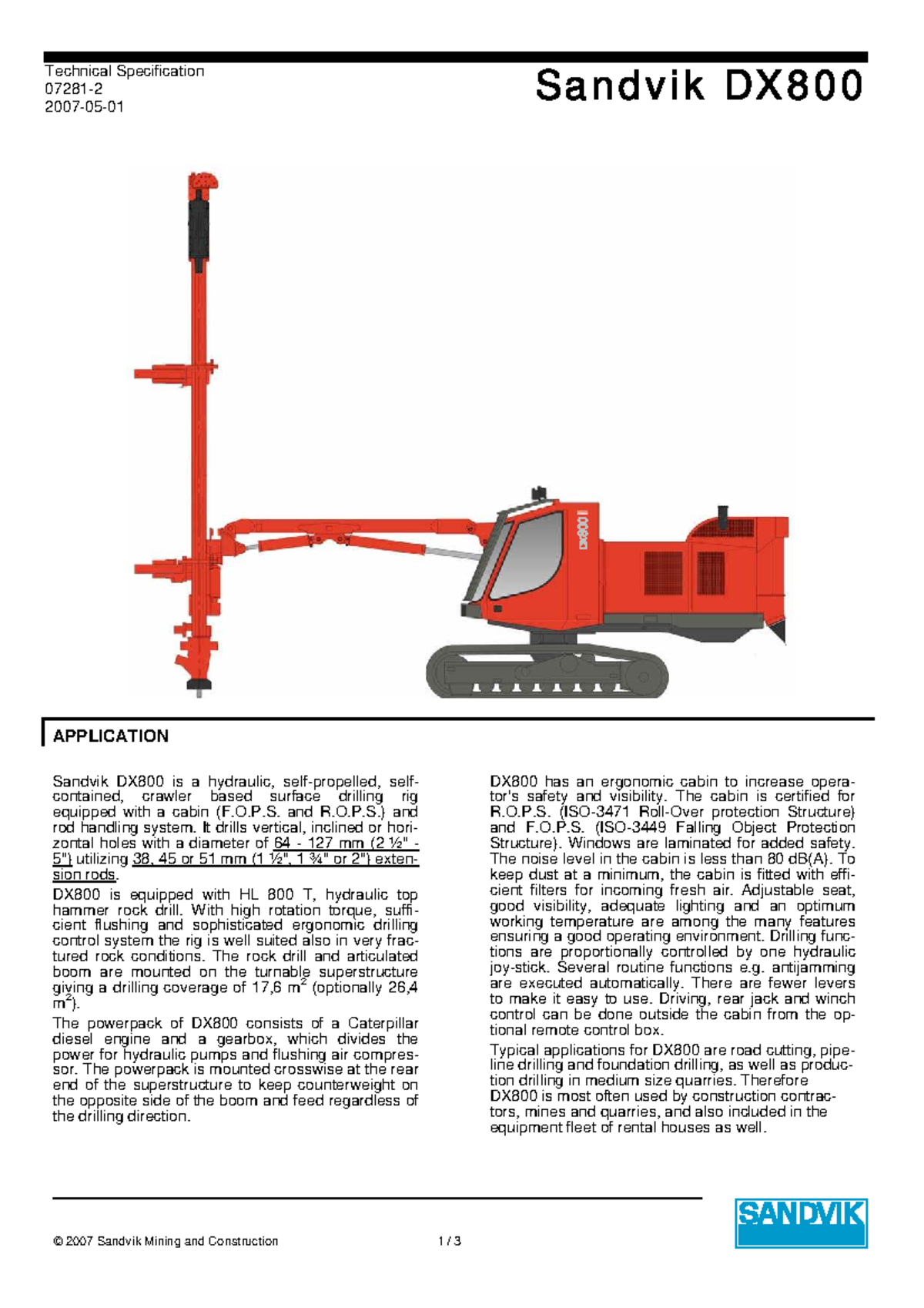 Sandvik DX800 Technical Specs: Drilling Rig Overview & Features - Studocu