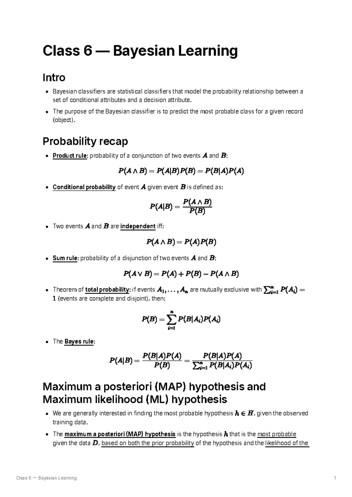 Class 6 — Bayesian Learning: Intro to Bayesian Classifiers and ...
