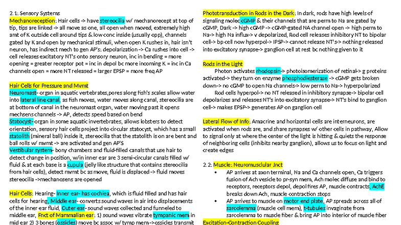 Bio 303 exam 2 cheat sheet - 2: Sensory Systems Mechanoreception: Hair ...