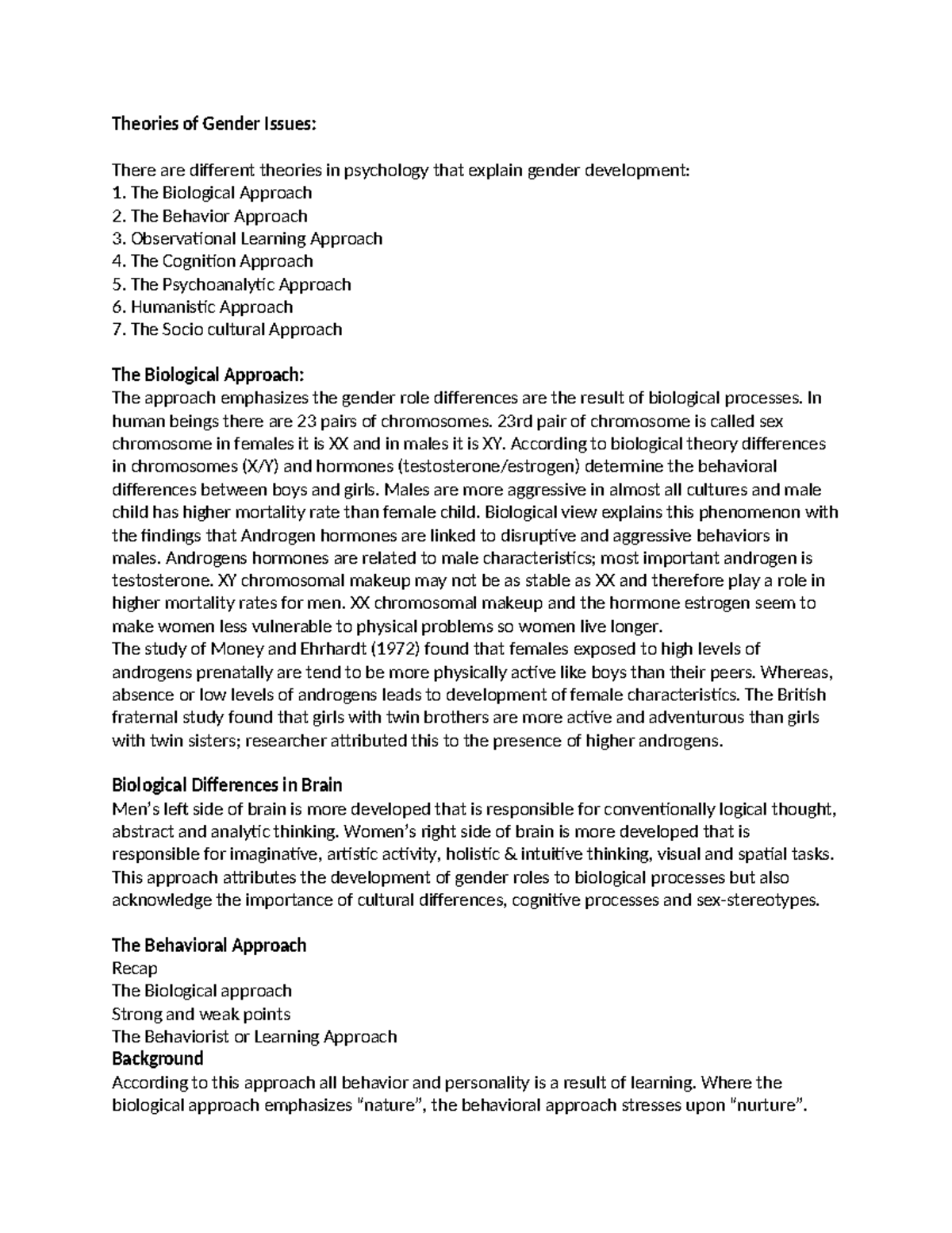 Ch-3: Theories of Gender Issues in Psychology - Studocu