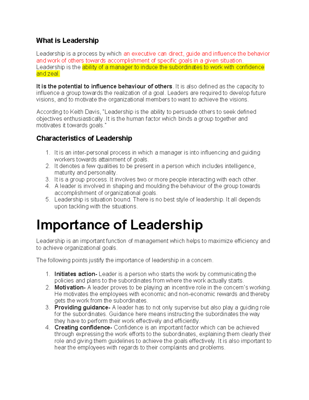 Leadership Notes (Course Code: LDR 101) - Nov 2024 - Studocu