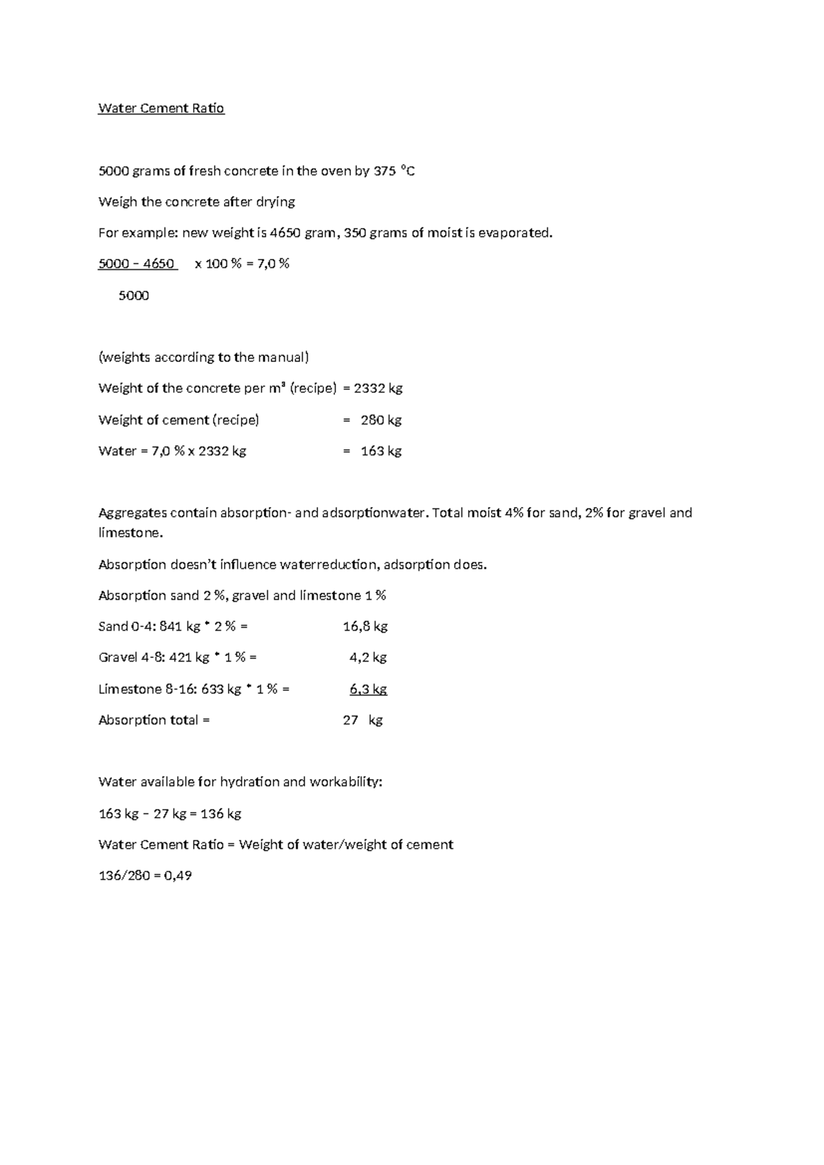 WC Ratio Calculation Example for Concrete Mix Design - Studeersnel